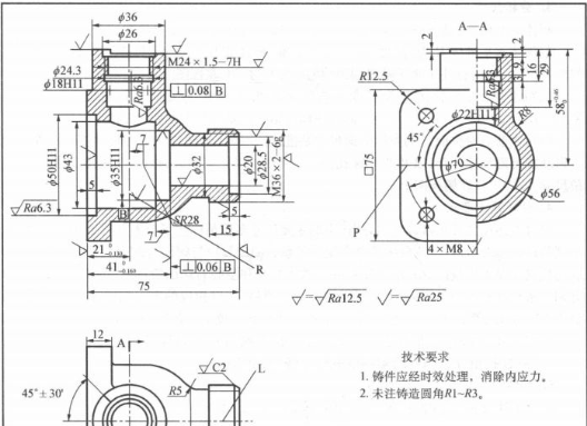 想象閥體零件的立體圖，如圖所示。